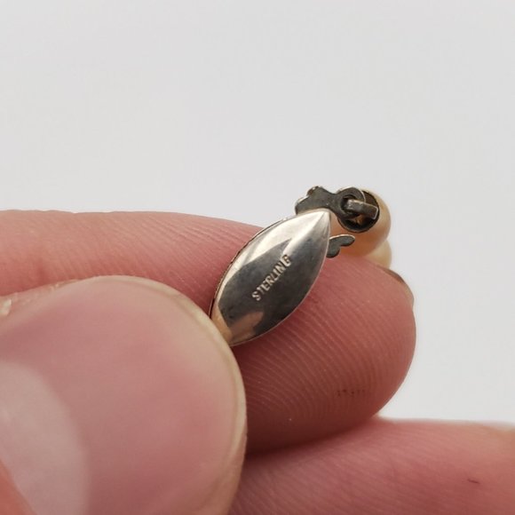 16 Inch 925 Sterling Silver Faux Pearls With Fancy Clasp Necklace - Picture 4 of 6